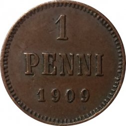 Финляндия 1 пенни 1909 год - XF