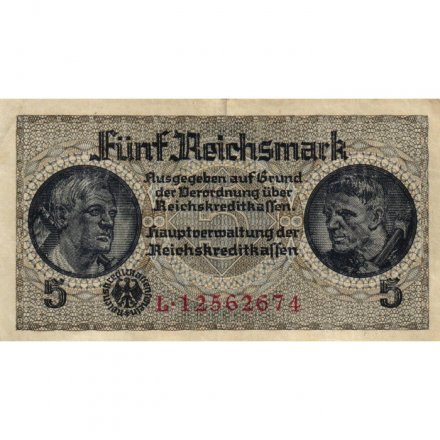 Германия 5 рейхсмарок 1940-1945 годов выпуска - Немецкие оккупационные территории - VF+