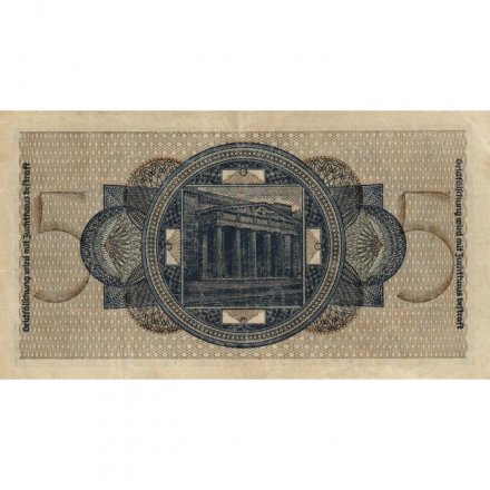 Германия 5 рейхсмарок 1940-1945 годов выпуска - Немецкие оккупационные территории - VF+