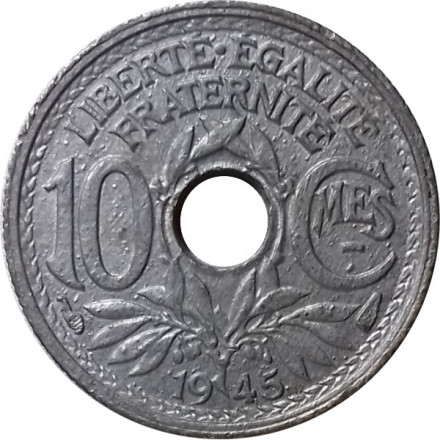 Франция 10 сантимов 1945 год (без отметки МД)