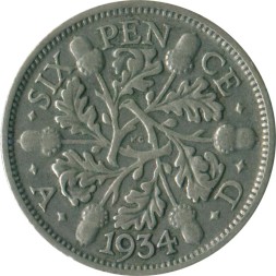 Великобритания 6 пенсов 1934 год 