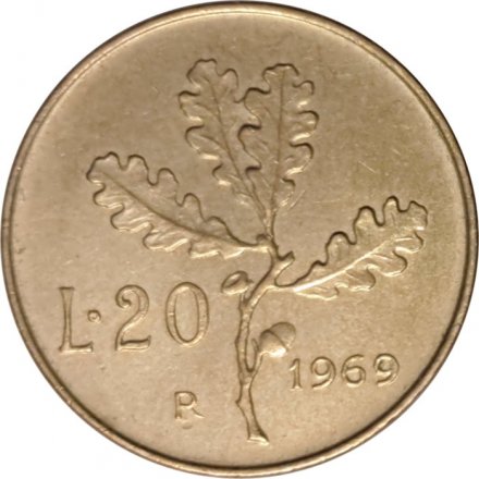 Италия 20 лир 1969 год - Флора