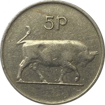Ирландия 5 пенсов 1976 год - Бык. Кельтская арфа