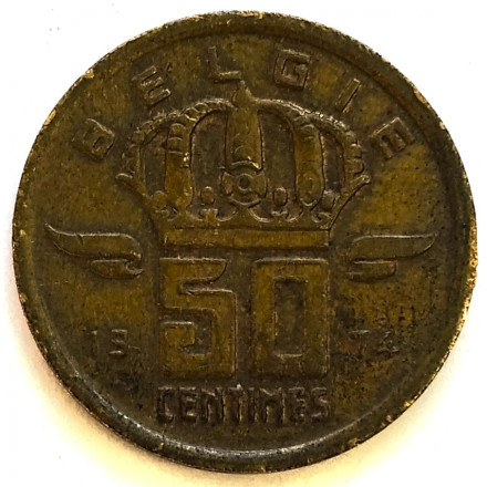 Бельгия 50 сантимов 1974 год BELGIE