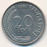 Монета Сингапур 20 центов 1981 год - Рыба-меч