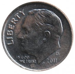 США 1 дайм (10 центов) 2011 год - Франклин Рузвельт (D)