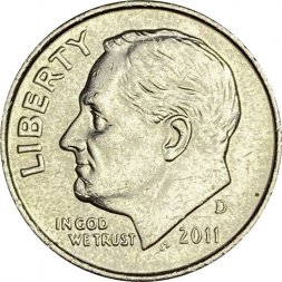 США 1 дайм (10 центов) 2011 год - Франклин Рузвельт (D)