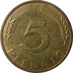 ФРГ 5 пфеннигов 1971 год - G