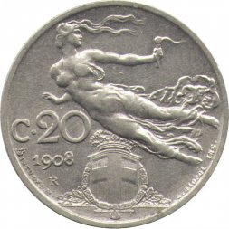 Италия 20 чентезимо 1908 год