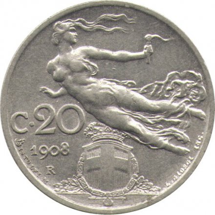 Италия 20 чентезимо 1908 год
