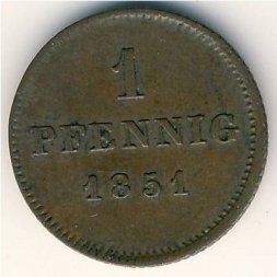 Бавария 1 пфеннинг 1851 год