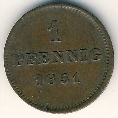 Бавария 1 пфеннинг 1851 год