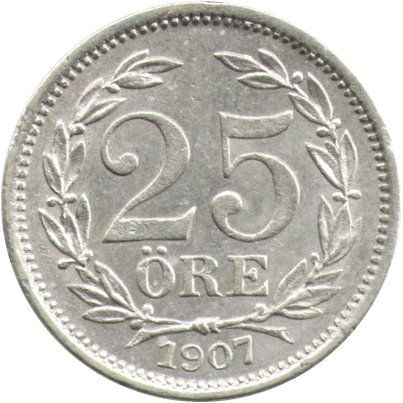 Швеция 25 эре 1907 год