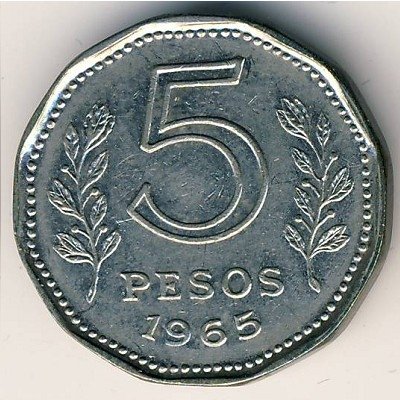 Аргентина 5 песо 1965 год