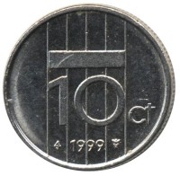 Монета Нидерланды 10 центов 1999 год