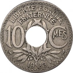 Франция 10 сантимов 1923 год (отметка монетного двора: "Рог изобилия")