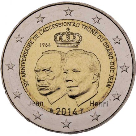 Люксембург 2 евро 2014 год - 50 лет восшествия на престол герцога Жана