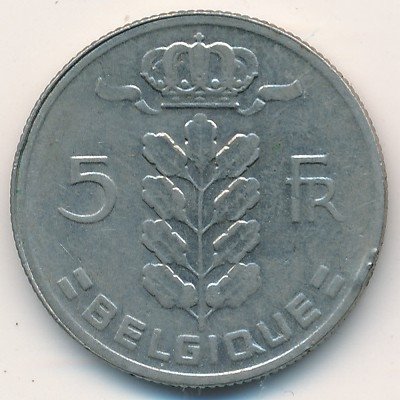 Бельгия 5 франков 1969 год BELGIQUE