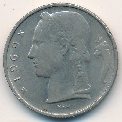 Бельгия 5 франков 1969 год BELGIQUE