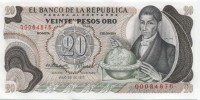 Колумбия 20 песо 1977 год - Франсиско Хосе де Кальдас. Экспозиция из «Музея золота» UNC