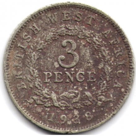 Британская Западная Африка 3 пенса 1938 год (KN) - F