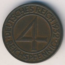 Веймарская республика 4 рейхспфеннига 1932 год