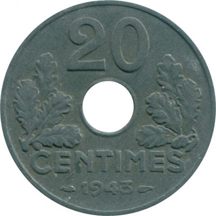 Франция 20 сантимов 1943 год