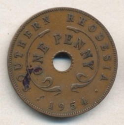 Монета Южная Родезия 1 пенни 1954 год