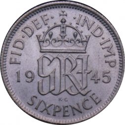Великобритания 6 пенсов 1945 год - Король Георг VI