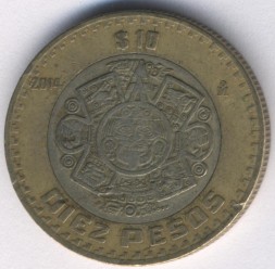 Монета Мексика 10 песо 2014 год - Хохлатый сокол