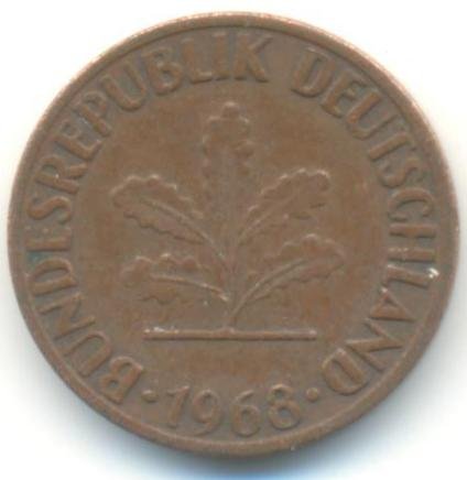 ФРГ 1 пфенниг 1968 год (F)