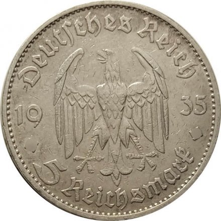 Третий Рейх 5 рейхсмарок 1935 год - 1 год нацистскому режиму, Гарнизонная церковь в Потсдаме (D)