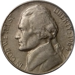 США 5 центов 1964 год - Томас Джефферсон (без отметки МД)