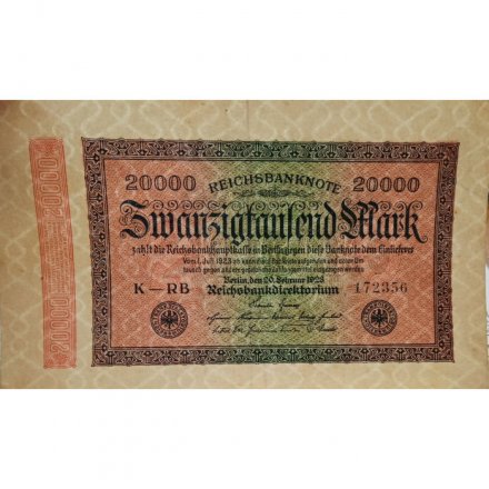 Германия (Веймарская Республика) 20000 марок 1923 год - Водяной знак - сетка с восьмёркой - VF-XF
