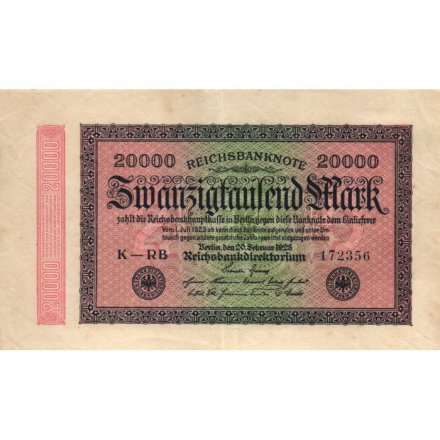 Германия (Веймарская Республика) 20000 марок 1923 год - Водяной знак - сетка с восьмёркой - VF-XF