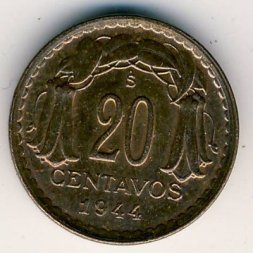 Чили 20 сентаво 1944 год