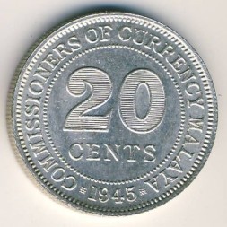 Малайя 20 центов 1945 год