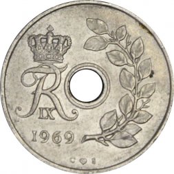 Дания 25 эре 1969 год - Король Фредерик IX