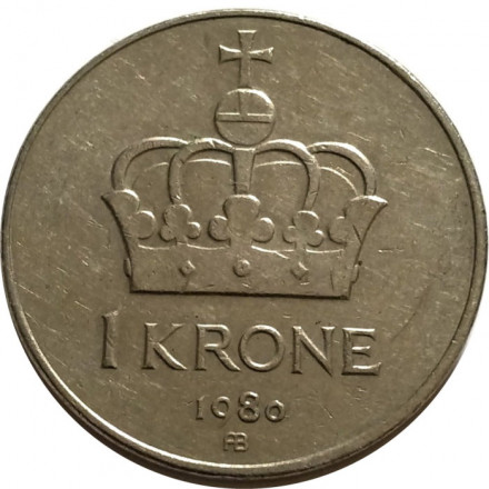Норвегия 1 крона 1980 год - Улаф V