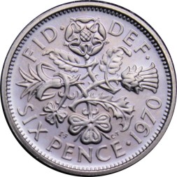 Великобритания 6 пенсов 1970 год 