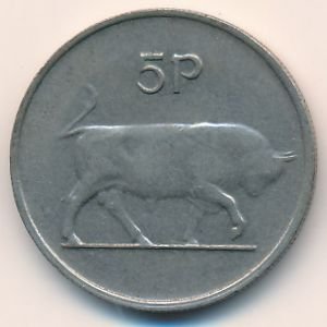 Ирландия 5 пенсов 1978 год - Бык. Кельтская арфа