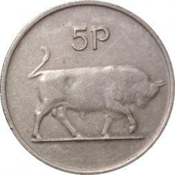Ирландия 5 пенсов 1978 год - Бык. Кельтская арфа