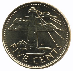 Монета Барбадос 5 центов 2011 год - Маяк «Южный мыс» («South point»)