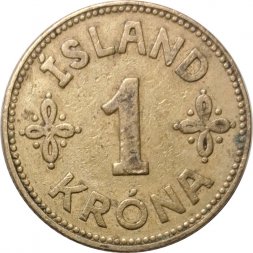 Исландия 1 крона 1940 год - Без отметки монетного двора