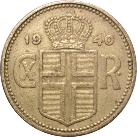 Исландия 1 крона 1940 год - Без отметки монетного двора