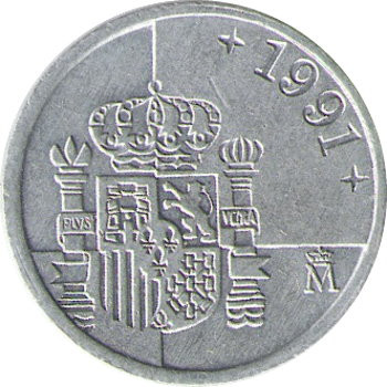 Испания 1 песета 1991 год - Король Хуан Карлос I