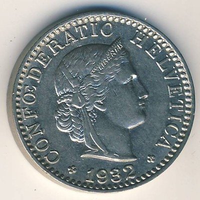 Швейцария 20 раппенов 1932 год