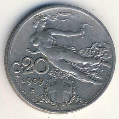 Италия 20 чентезимо 1909 год
