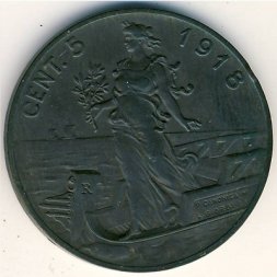 Италия 5 чентезимо 1918 год