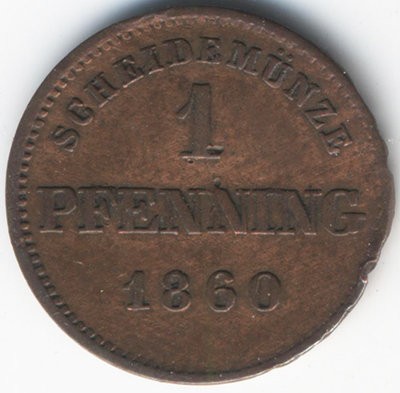 Бавария 1 пфеннинг 1860 год